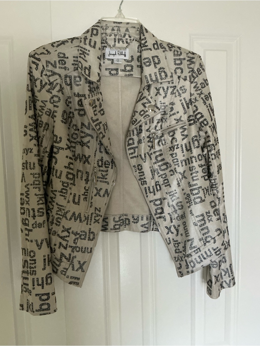 Joseph Ribkoff Cream and Black Printed Faux-Leather Biker Jacket